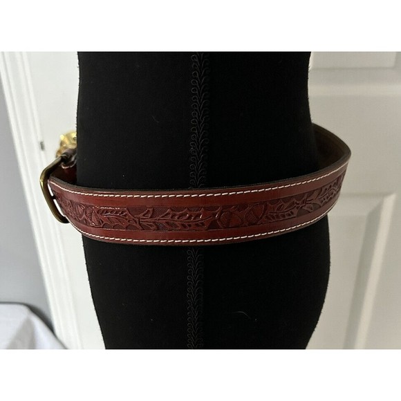 El Rodeo Rust Red Embossed Stitched Leather Belt Western 1.5” Wide 34 -36” Waist - Picture 3 of 6